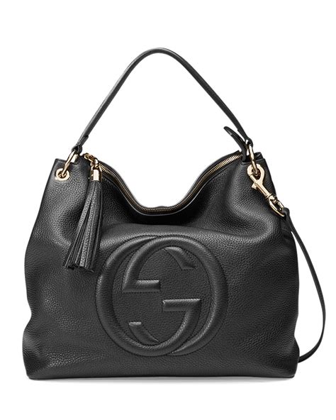 gucci logo bag black leather|gucci shoulder bag black handbags.